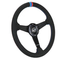 NRG Sport Wheel (350mm) 3 Solid Spokes - 1.5in Deep - Matte Black - Minty Fresh Miata Logo Etched-2
