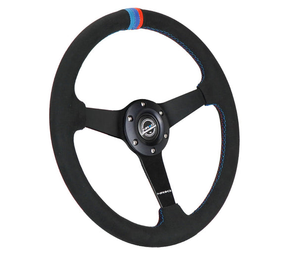 NRG Sport Wheel (350mm) 3 Solid Spokes - 1.5in Deep - Matte Black - Minty Fresh Miata Logo Etched