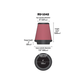 K&N Universal Clamp-On Air Filter 6in FLG / 7-1/2in B / 5in T / 6-1/2in H - 0