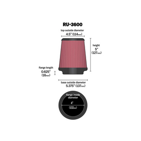 K&N Universal Air Filter 4in Flange / 5-3/8 in Base / 4-1/2in Top / 5in Height - 0