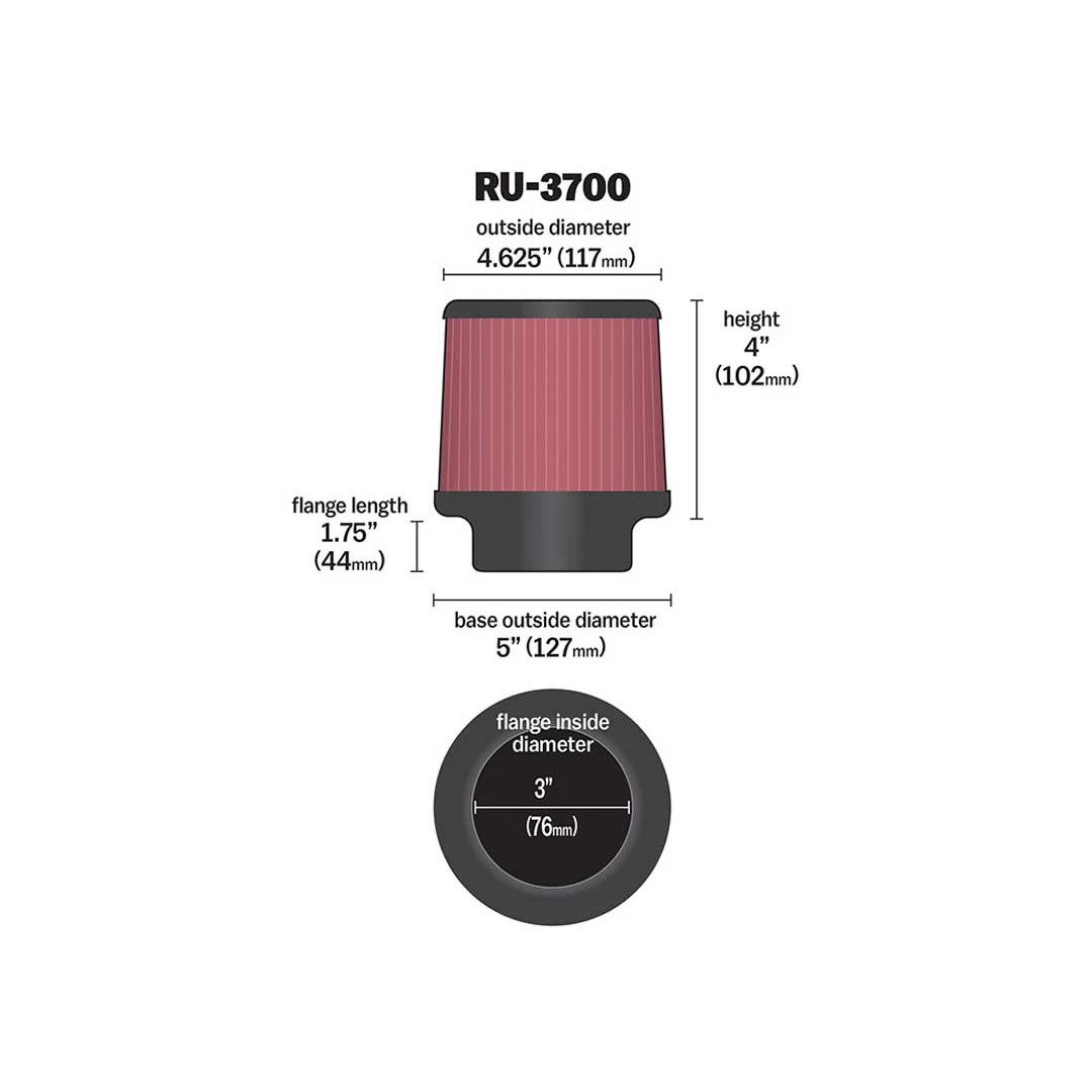 K&N Univeral Rubber Filter Round Tapered 4.625in Top OD x 5in Base OD x 4in H - 0