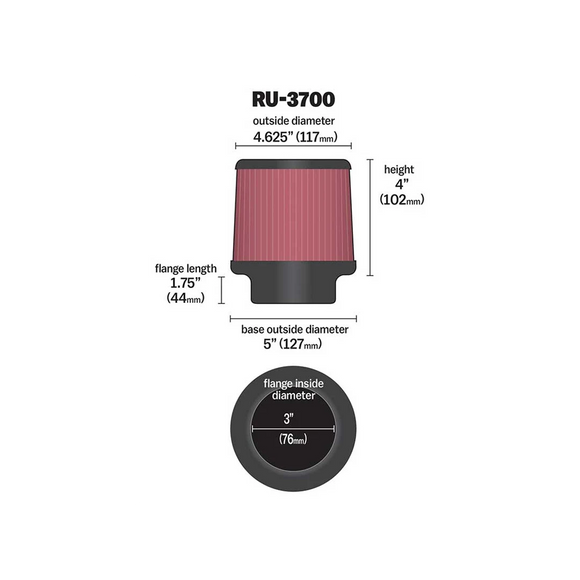 K&N Univeral Rubber Filter Round Tapered 4.625in Top OD x 5in Base OD x 4in H