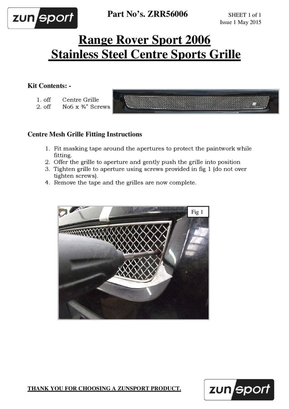 Zunsport Range Rover Sport - Centre Grille - Black finish