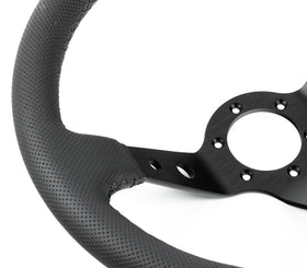 Renown 100 Dark Black Perforated Leather Black Stitching Steering Wheel | 100DP - 0