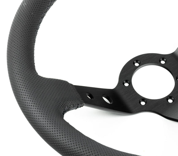 Renown 100 Dark Black Perforated Leather Black Stitching Steering Wheel | 100DP