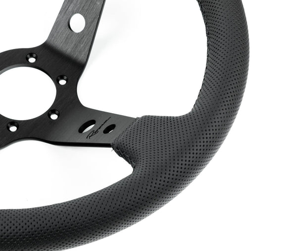 Renown 100 Dark Black Perforated Leather Black Stitching Steering Wheel | 100DP