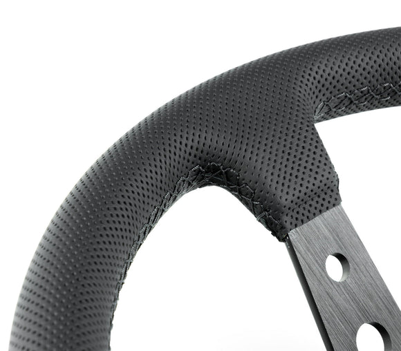 Renown 100 Dark Black Perforated Leather Black Stitching Steering Wheel | 100DP