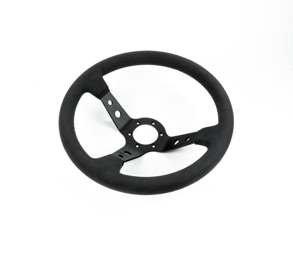 Renown 100 Dark Black Alcantara Suede Black Stitching Steering Wheel | 100DS
