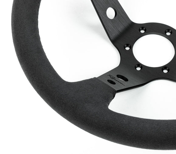 Renown 100 Dark Black Alcantara Suede Black Stitching Steering Wheel | 100DS