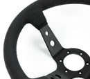 Renown 100 Dark Black Alcantara Suede Black Stitching Steering Wheel | 100DS-3