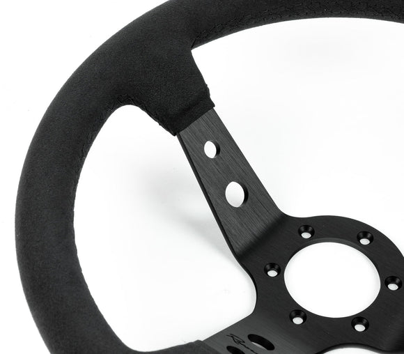 Renown 100 Dark Black Alcantara Suede Black Stitching Steering Wheel | 100DS