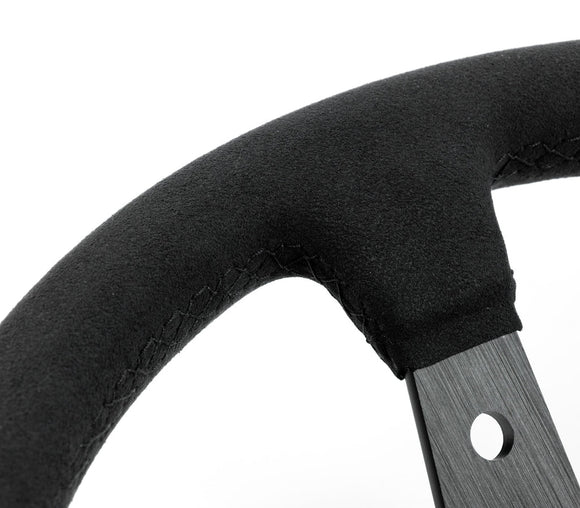 Renown 100 Dark Black Alcantara Suede Black Stitching Steering Wheel | 100DS