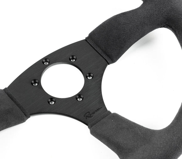 Renown 130R Dark Black Alcantara Suede Black Stitching Steering Wheel | 130RDS