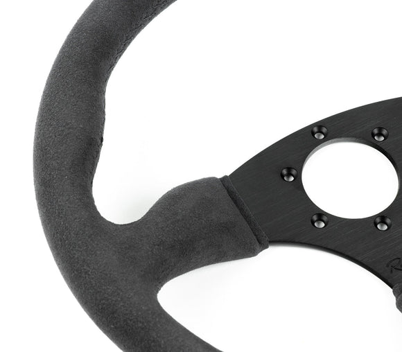 Renown 130R Dark Black Alcantara Suede Black Stitching Steering Wheel | 130RDS