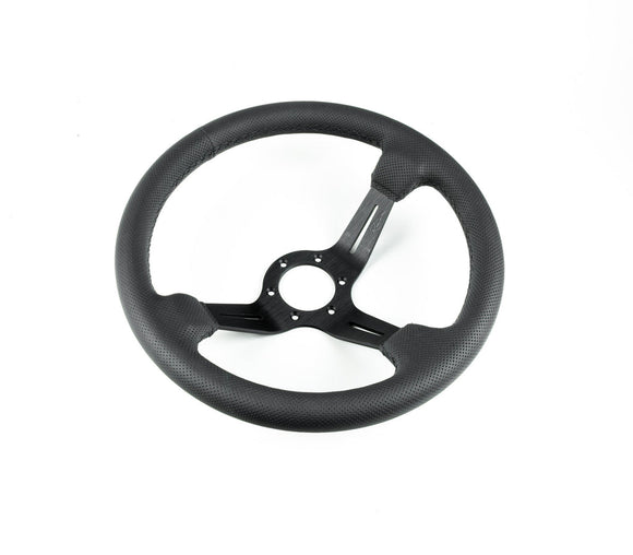 Renown Chicane Dark Black Perforated Leather Black Stitching Steering Wheel | ChiDP