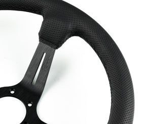 Renown Chicane Dark Black Perforated Leather Black Stitching Steering Wheel | ChiDP - 0