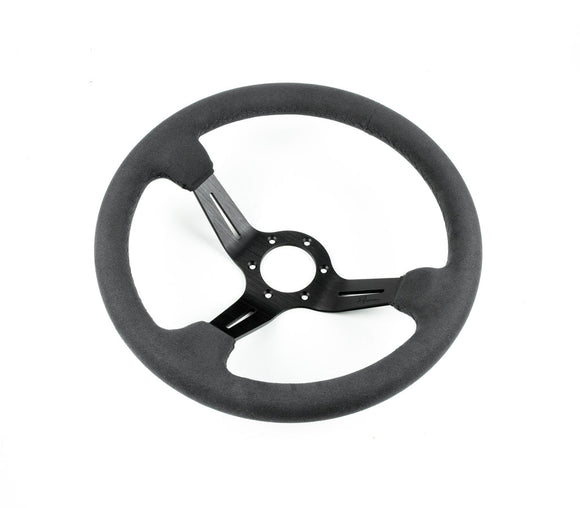 Renown Chicane Dark Black Alcantara Suede Black Stitching Steering Wheel | ChiDS