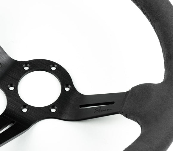 Renown Chicane Dark Black Alcantara Suede Black Stitching Steering Wheel | ChiDS