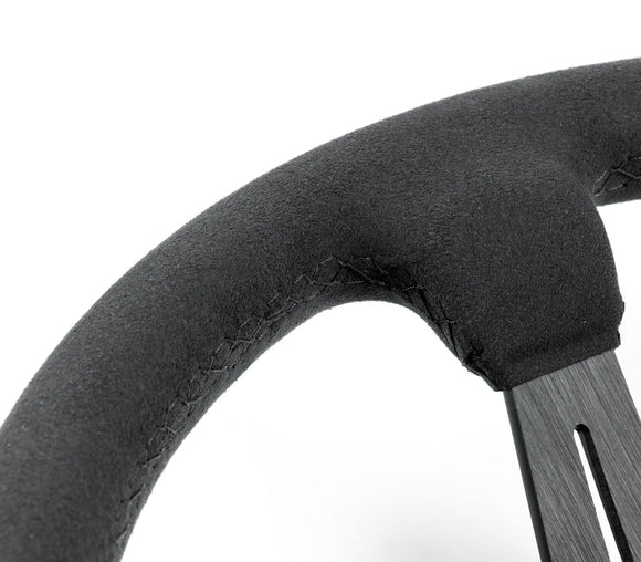 Renown Chicane Dark Black Alcantara Suede Black Stitching Steering Wheel | ChiDS