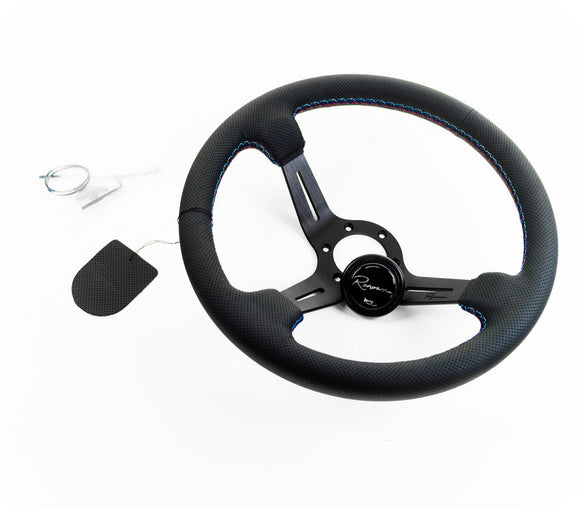 Renown Chicane Motorsport Black Perforated Leather Tricolor Stitching Steering Wheel | ChiMP