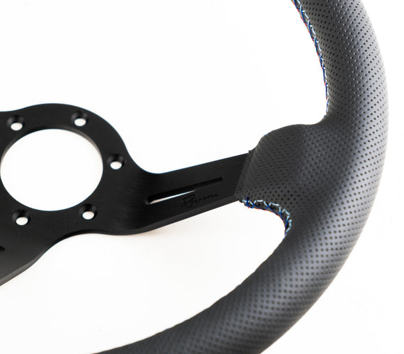 Renown Chicane Motorsport Black Perforated Leather Tricolor Stitching Steering Wheel | ChiMP