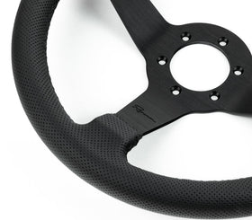 Renown Time Trial Dark Black Perforated Leather Black Stitching Steering Wheel (No Centerline) | TTDP - 0