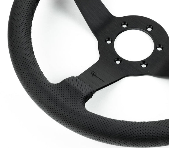 Renown Time Trial Dark Black Perforated Leather Black Stitching Steering Wheel (No Centerline) | TTDP