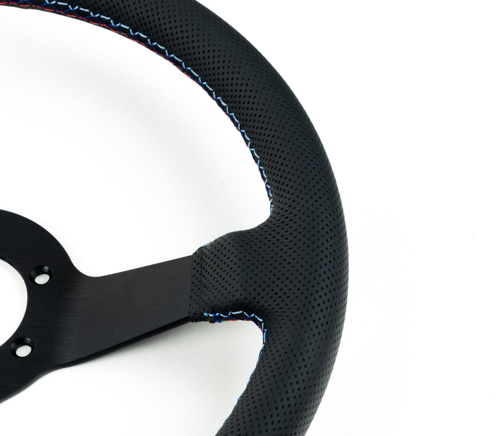 Renown Time Trial Motorsport Black Perforated Leather TriColor Stitchi ...