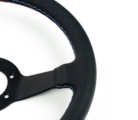 Renown Time Trial Motorsport Black Perforated Leather TriColor Stitching Steering Wheel | TTMP - 0