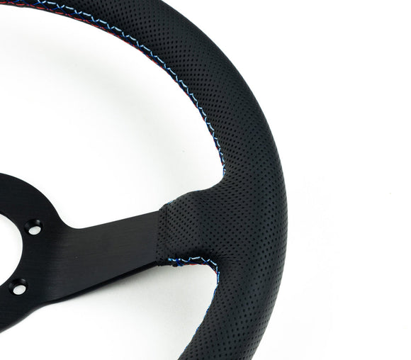 Renown Time Trial Motorsport Black Perforated Leather TriColor Stitching Steering Wheel | TTMP