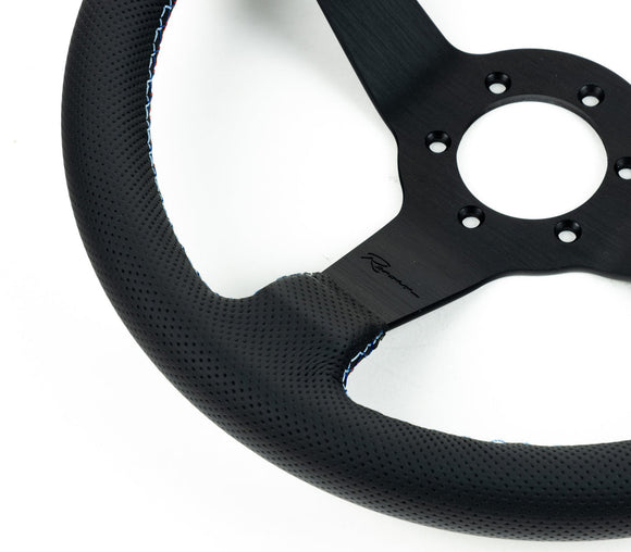 Renown Time Trial Motorsport Black Perforated Leather TriColor Stitching Steering Wheel | TTMP