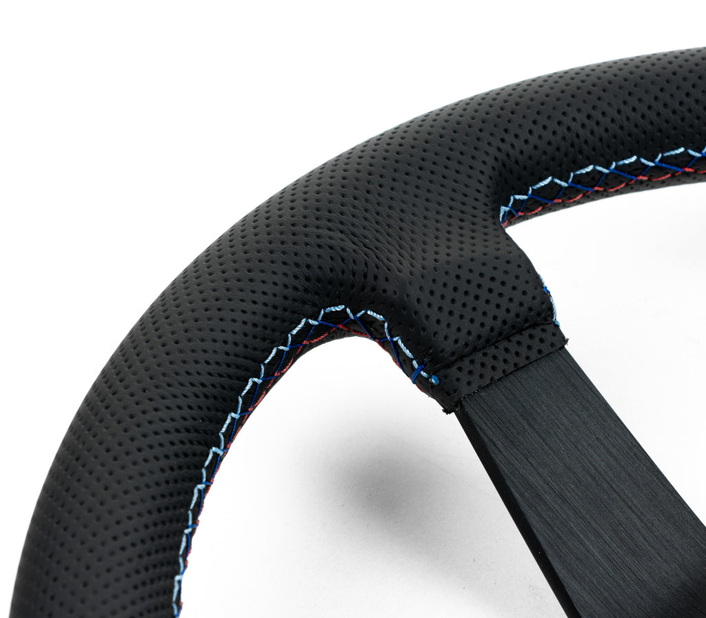 Renown Time Trial Motorsport Black Perforated Leather TriColor Stitchi ...