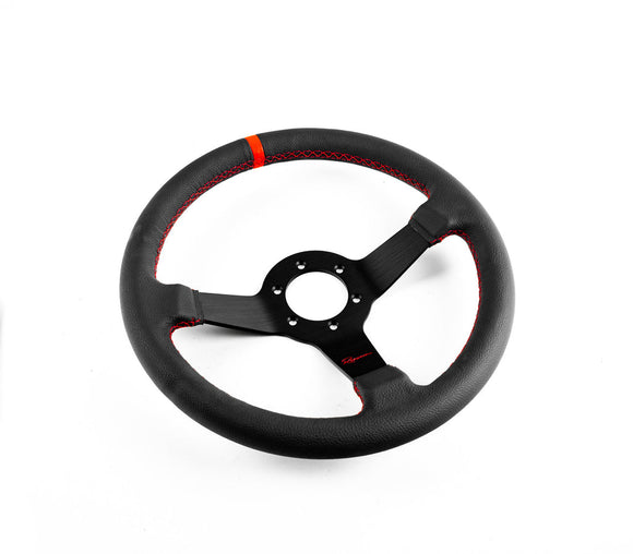 Renown Time Trial Competition Black Leather Rosso Red Stitching (W/ Rosso Red Center Line) Steering Wheel | TTRLCr12