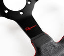 Renown Time Trial Competition Black Leather Rosso Red Stitching (W/ Rosso Red Center Line) Steering Wheel | TTRLCr12-3