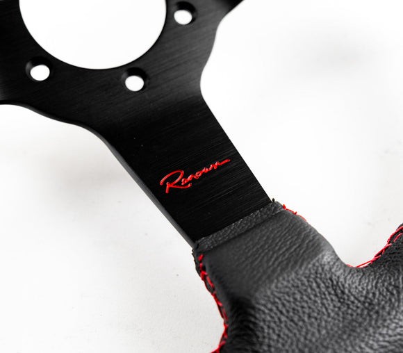 Renown Time Trial Competition Black Leather Rosso Red Stitching (W/ Rosso Red Center Line) Steering Wheel | TTRLCr12