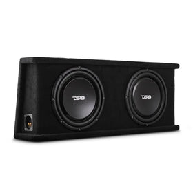 DS18 Dual 12in Shallow Subwoofer and Enclosure 700 Watts RMS Sealed Black Carpet