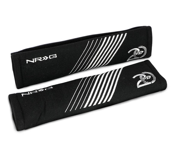 NRG Seat Belt Pads - 20 Year Anniversary - 11in. Length Black w/ Silver Stitching - 2pc
