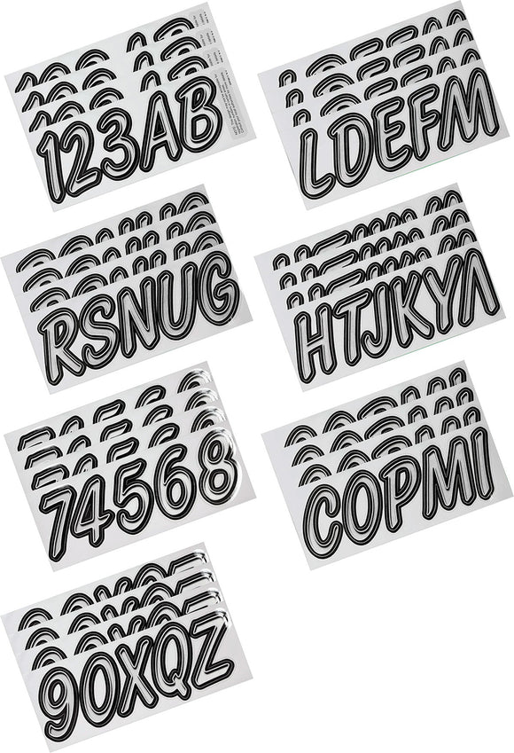 Hardline Boat Lettering Registration Kit 3 in. - 400 Silver/Black