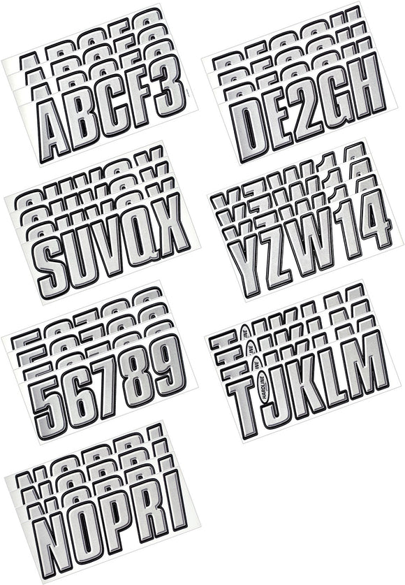 Hardline Boat Lettering Registration Kit 3 in. - 800 Silver/Black