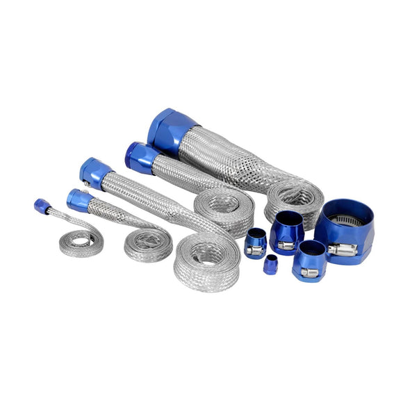 Spectre MagnaBraid 304SS Braided Sleeving Kit - Blue End Caps
