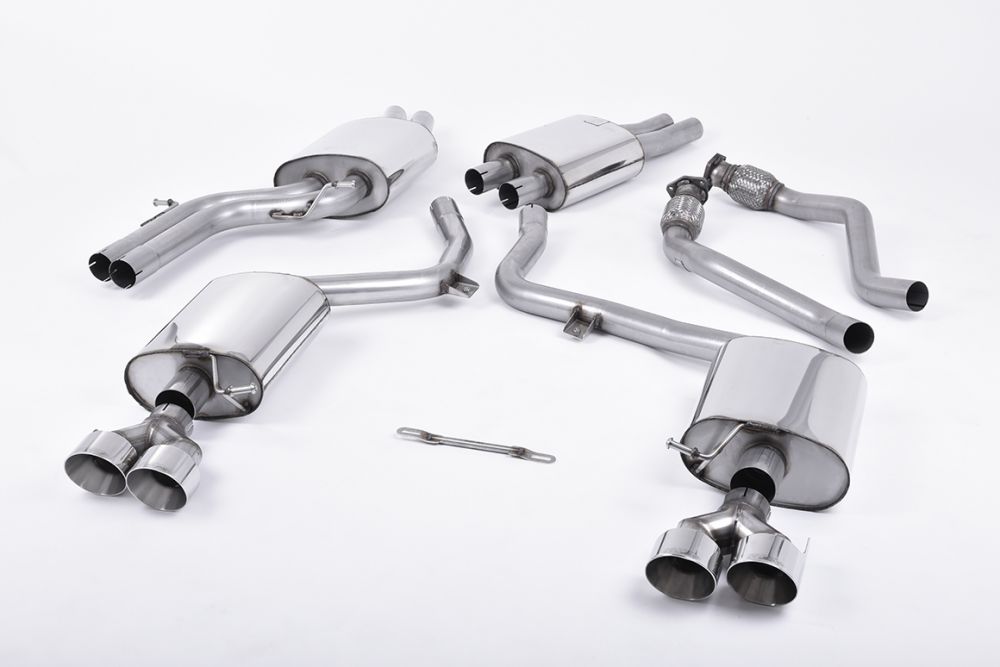 MILLTEK CAT-BACK AUDI S5 2011 2020 RESONATED (QUIETER). POLISHED QUAD-OUTLET