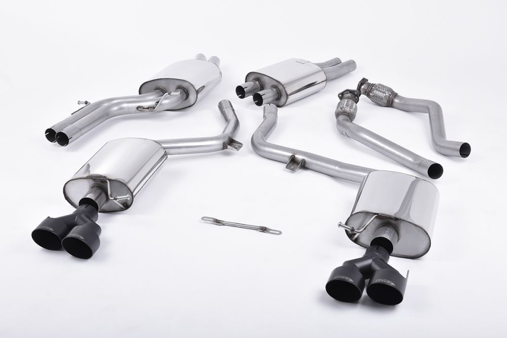 MILLTEK CAT-BACK AUDI S5 2011 2020 RESONATED (QUIETER). QUAD BLACK VELVET TIPS