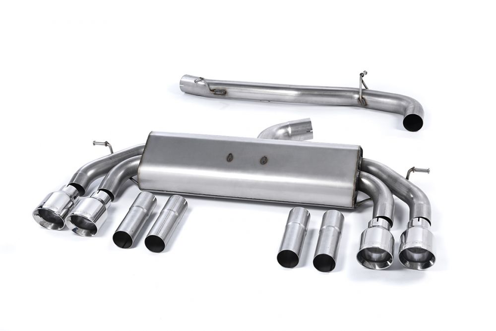 Milltek Cat Back Non-Valved, Non-Resonated Race Exhaust System with Quad Round Polished Tips - Audi S3 2.0 TFSI quattro Saloon 8V