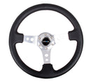 NRG Reinforced Steering Wheel (350mm / 3in. Deep) Blk Leather w/Silver Spoke & Circle Cutouts-1