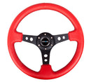 NRG Reinforced Steering Wheel (350mm / 3in. Deep) Red Leather/Blk Stitch w/Blk Circle Cutout Spokes-1