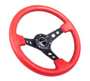 NRG Reinforced Steering Wheel (350mm / 3in. Deep) Red Leather/Blk Stitch w/Blk Circle Cutout Spokes-2