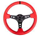 NRG Reinforced Steering Wheel (350mm / 3in. Deep) Red Leather/Blk Stitch w/Blk Spokes (Hole Cutouts)-1