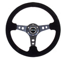 NRG Reinforced Steering Wheel (350mm / 3in. Deep) Blk Suede/Blk Stitch w/Black Circle Cutout Spokes-1