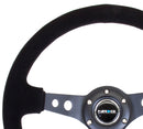 NRG Reinforced Steering Wheel (350mm / 3in. Deep) Blk Suede/Blk Stitch w/Black Circle Cutout Spokes-3