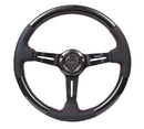 NRG Carbon Fiber Steering Wheel (350mm /1.5in. Deep) Leather Trim w/Red Stitch & Slit Cutout Spokes-1